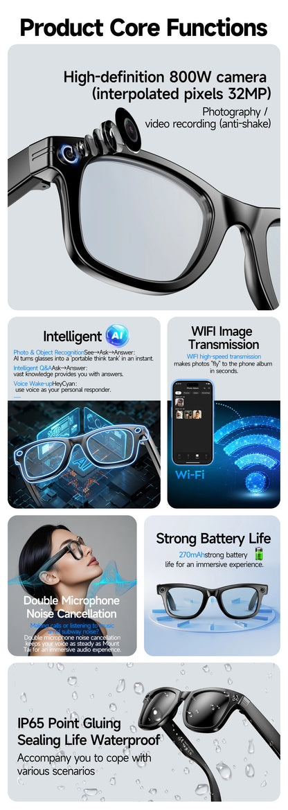 AI smart glasses with 8M Camera Video Recording 100+ Languages Translation Sunglasses Bluetooth Call Music Play Men Women 2025