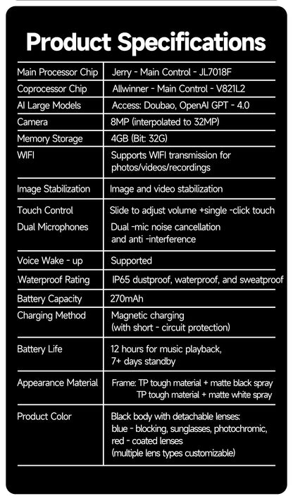 AI smart glasses with 8M Camera Video Recording 100+ Languages Translation Sunglasses Bluetooth Call Music Play Men Women 2025