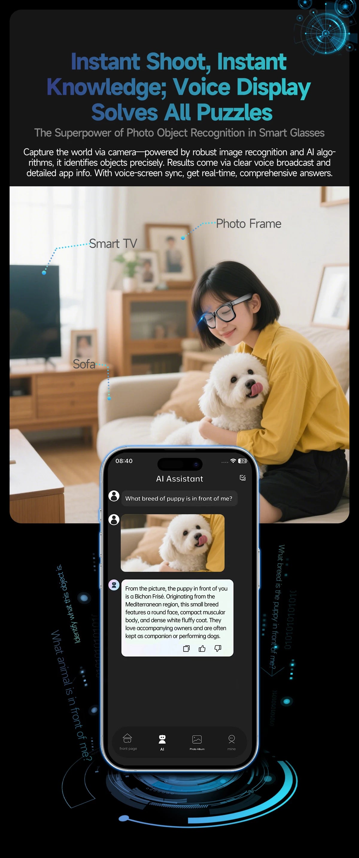 AI smart glasses with 8M Camera Video Recording 100+ Languages Translation Sunglasses Bluetooth Call Music Play Men Women 2025