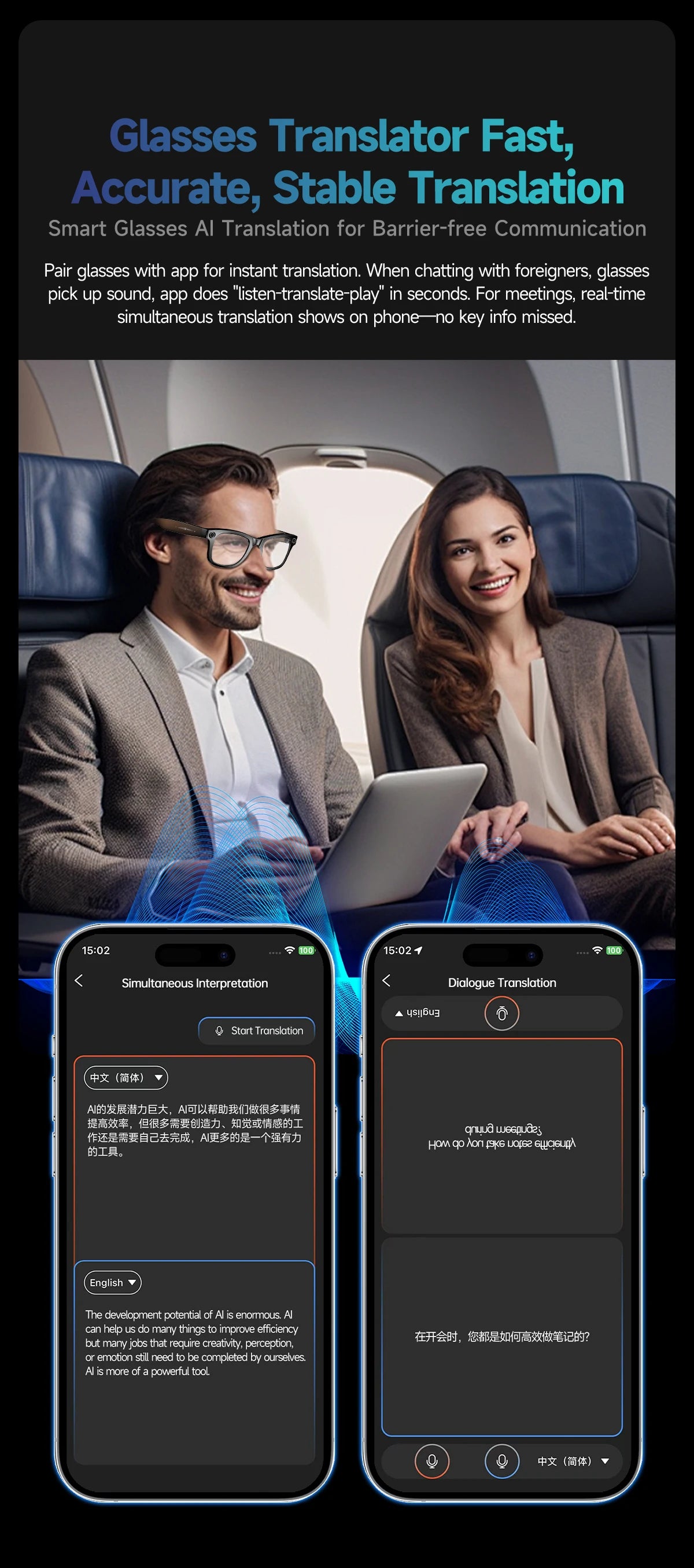 AI smart glasses with 8M Camera Video Recording 100+ Languages Translation Sunglasses Bluetooth Call Music Play Men Women 2025